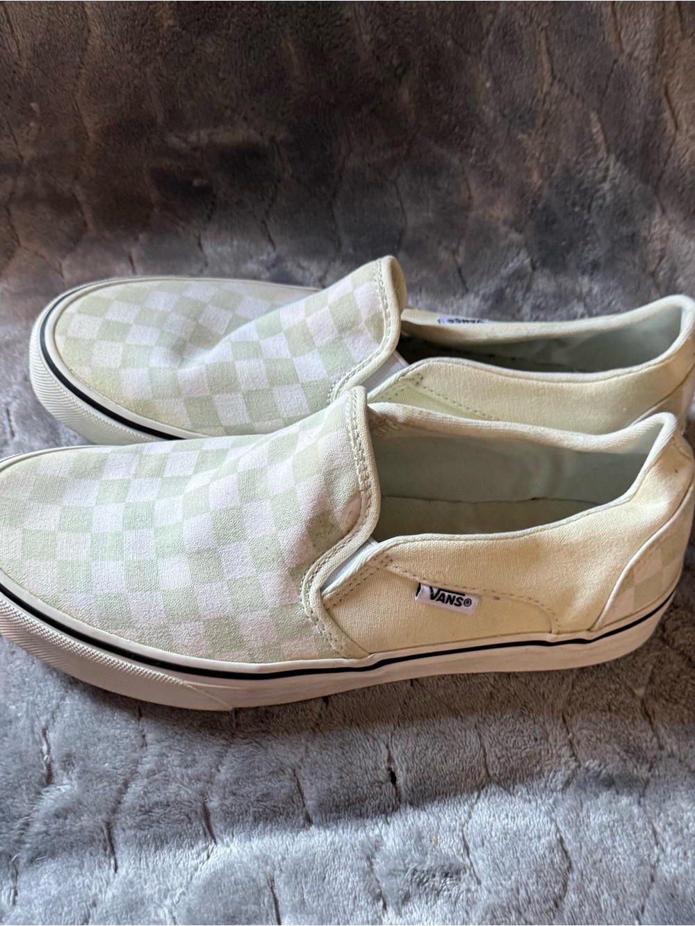 Vans Classic Slip-On Checkerboard Pastel Green Canvas Sneakers Women’s Size 8.5 - Picture 3 of 7